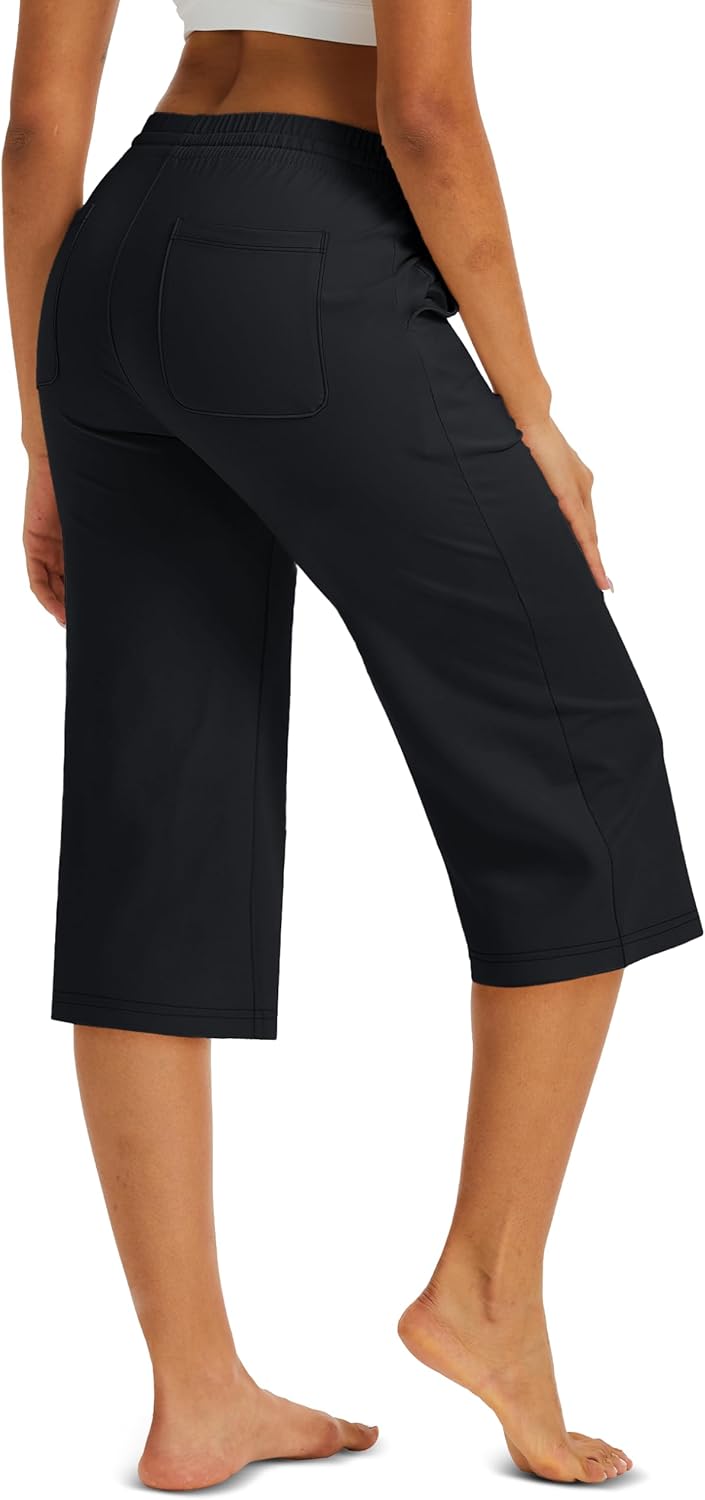 MAGCOMSEN Women's Cotton Capri Pants with 5 Pockets Yoga Wide Leg Capris Loose Casual Lounge Workout Capri Sweatpants - Image 3