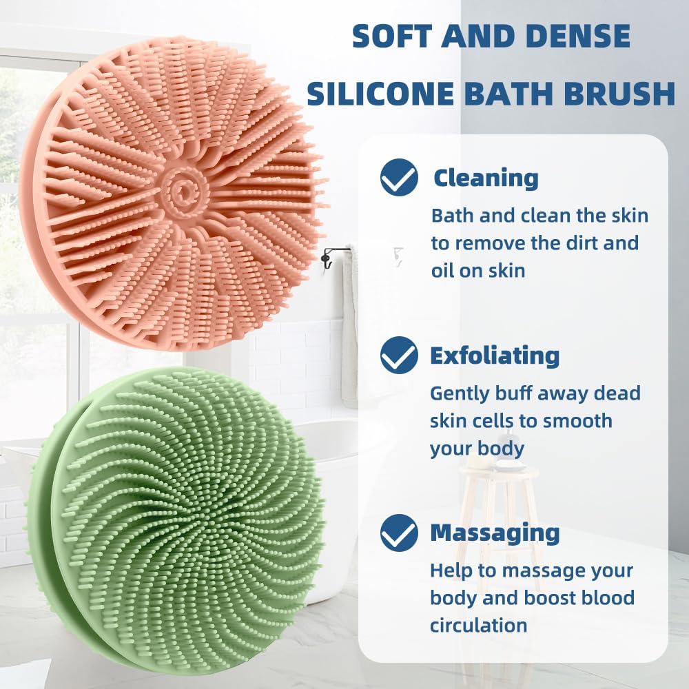 Silicone Body Scrubber, 2pcs Dual-Sided Silicone Loofah 2-in-1 Silicones Shower Scrubbers Exfoliating Body Scrubber for Women Men Soft Silicones Bath Shower Brush for All Skin Lather Well (Pink&Green) - Image 5