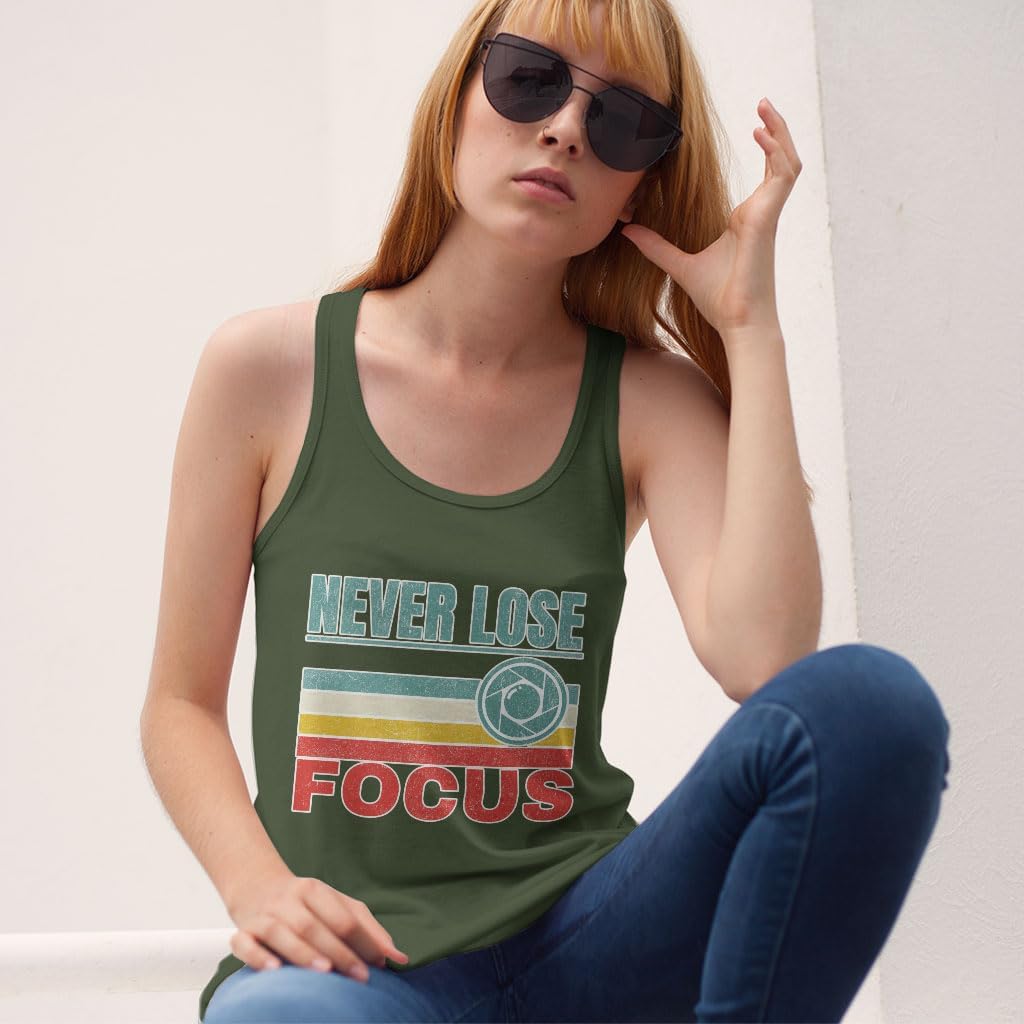 Never Lose Focus Women's Racerback Tank - Retro Tank Top - Unique Workout Tank