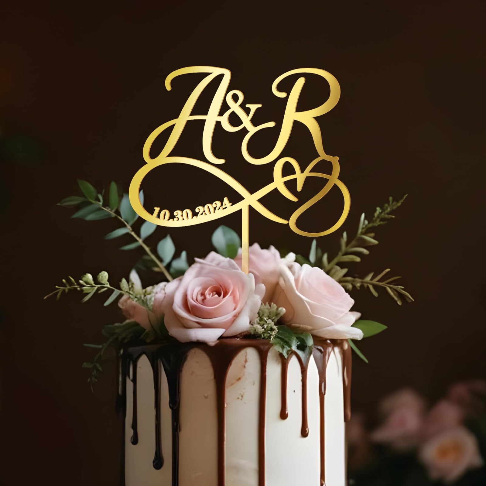 Custom Initials and Date Wedding Cake Topper Personalized Wedding Cake Decoration Heart Infinity in Acrylic โ image 1