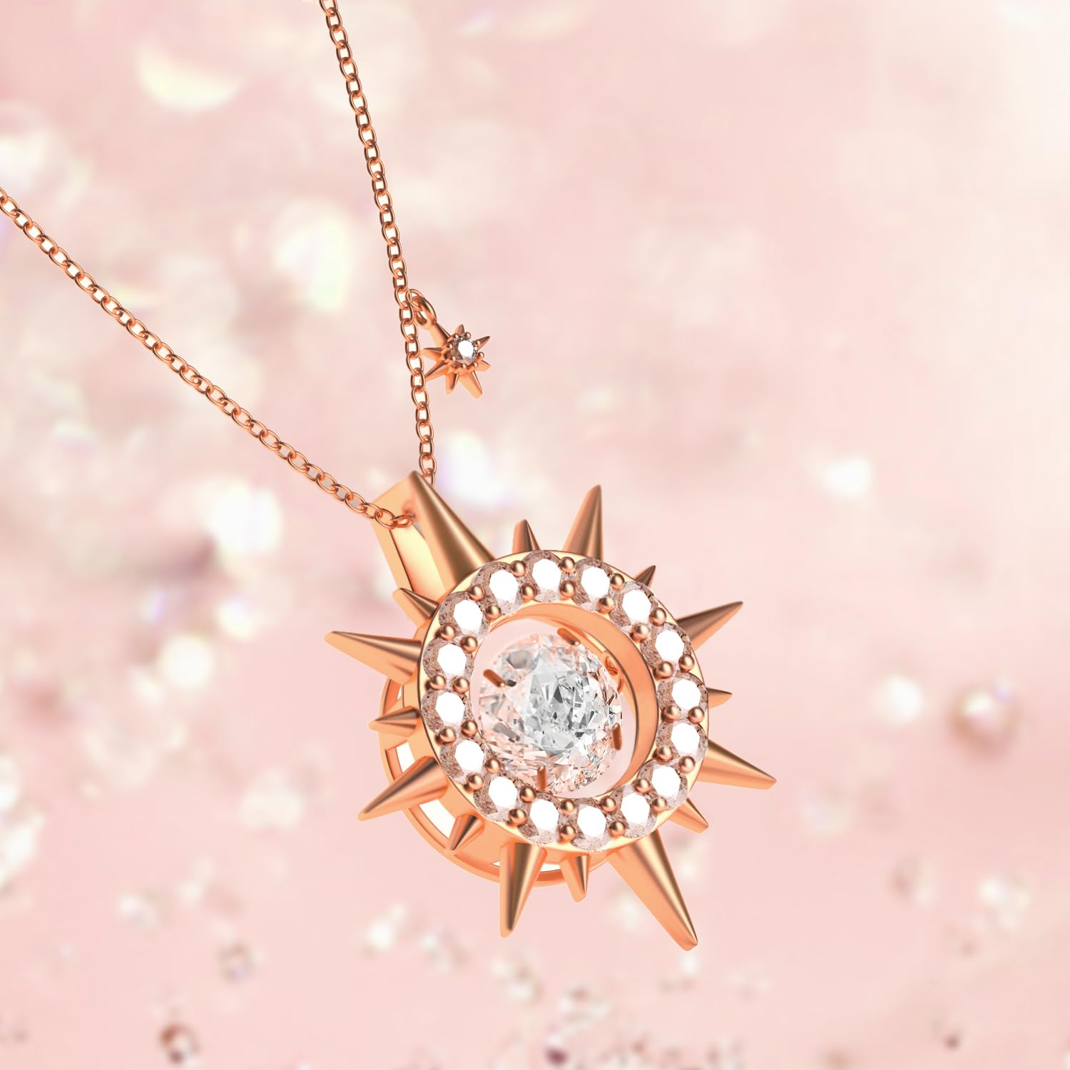 FEIKFEIZ Collana in moissanite da donna, pendente, diamante coltivato in laboratorio, placcata in oro rosa 18K, collana d'oro, collana da uomo, regalo di gioielli.