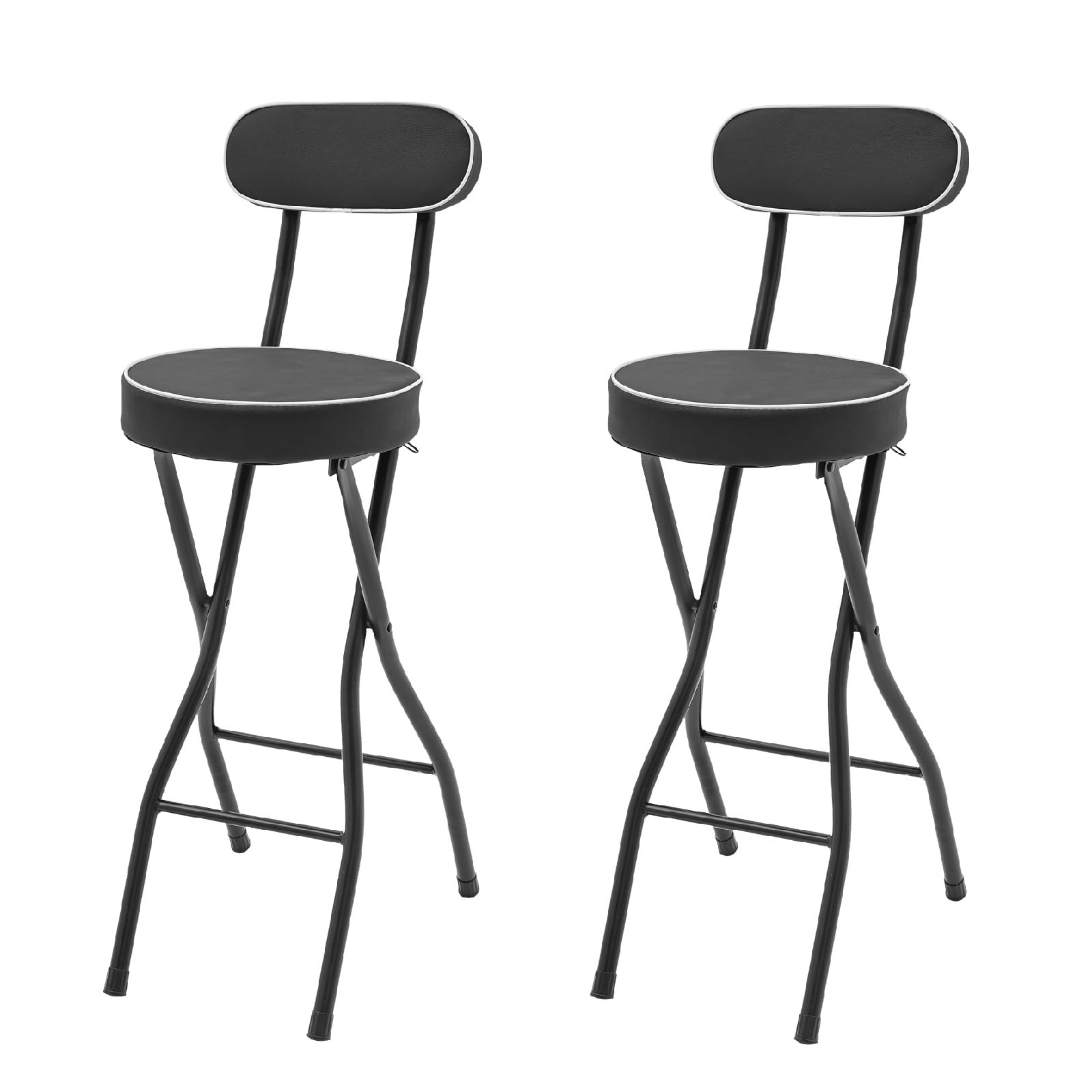LOYALHEARTDY 2 Pcs Folding Stool, 25.6 in Cushioned Padded Folding Stool Portable Bar Stool with Back for Camping Kitchen Home Office (Black)