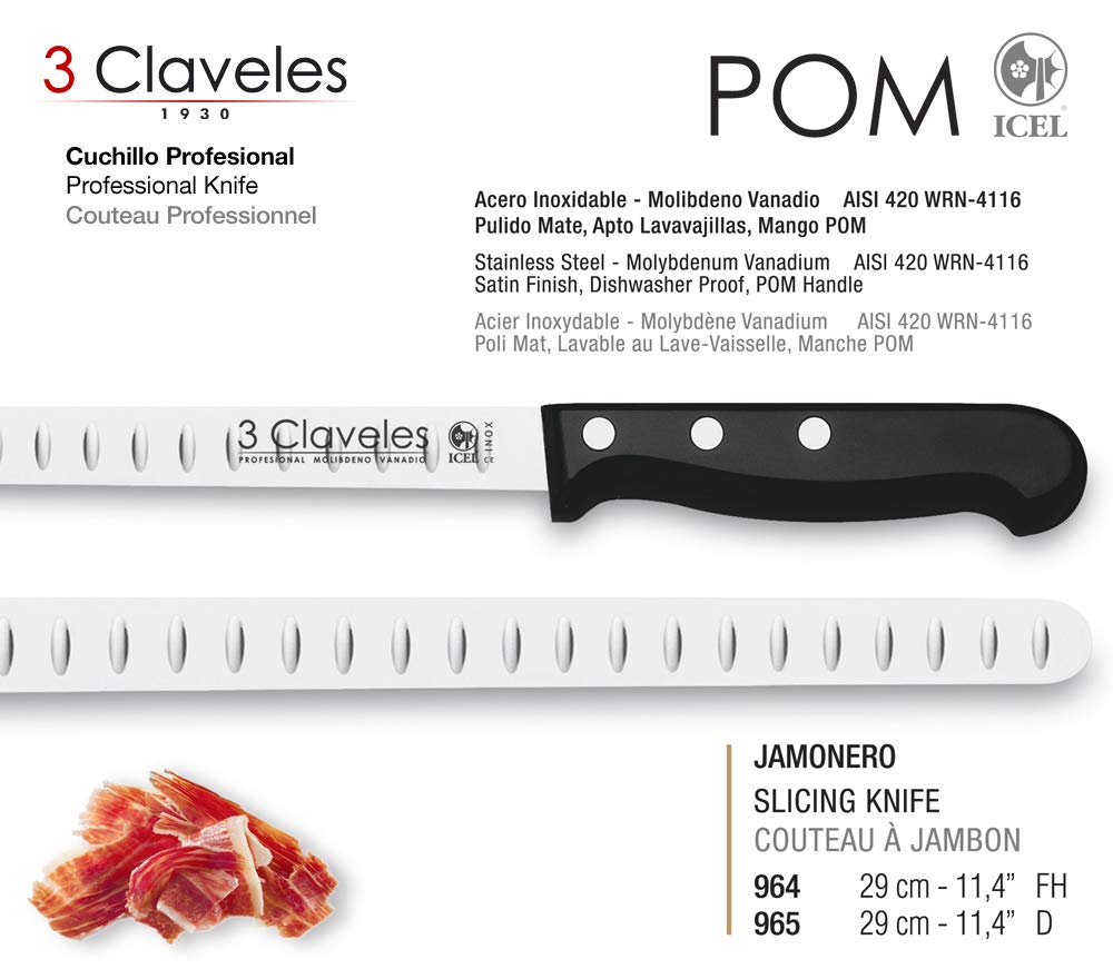 Juego de Cuchillos Profesionales Selección Master Chef, Jamonero Alveolado 29 cm y Accesorios (MASTER2)