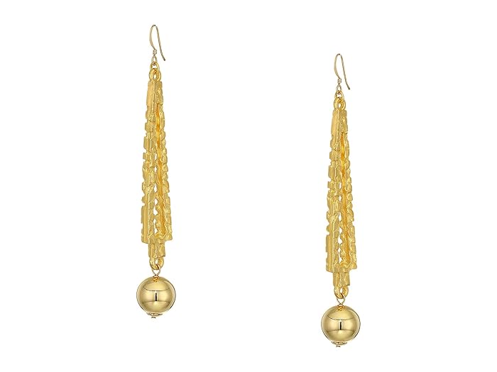 Kenneth Jay Lane  Polished Gold Bar with 14 mm Polished Gold Ball End 3.5 Drop Fishhook Earrings (Polished Gold) Earring