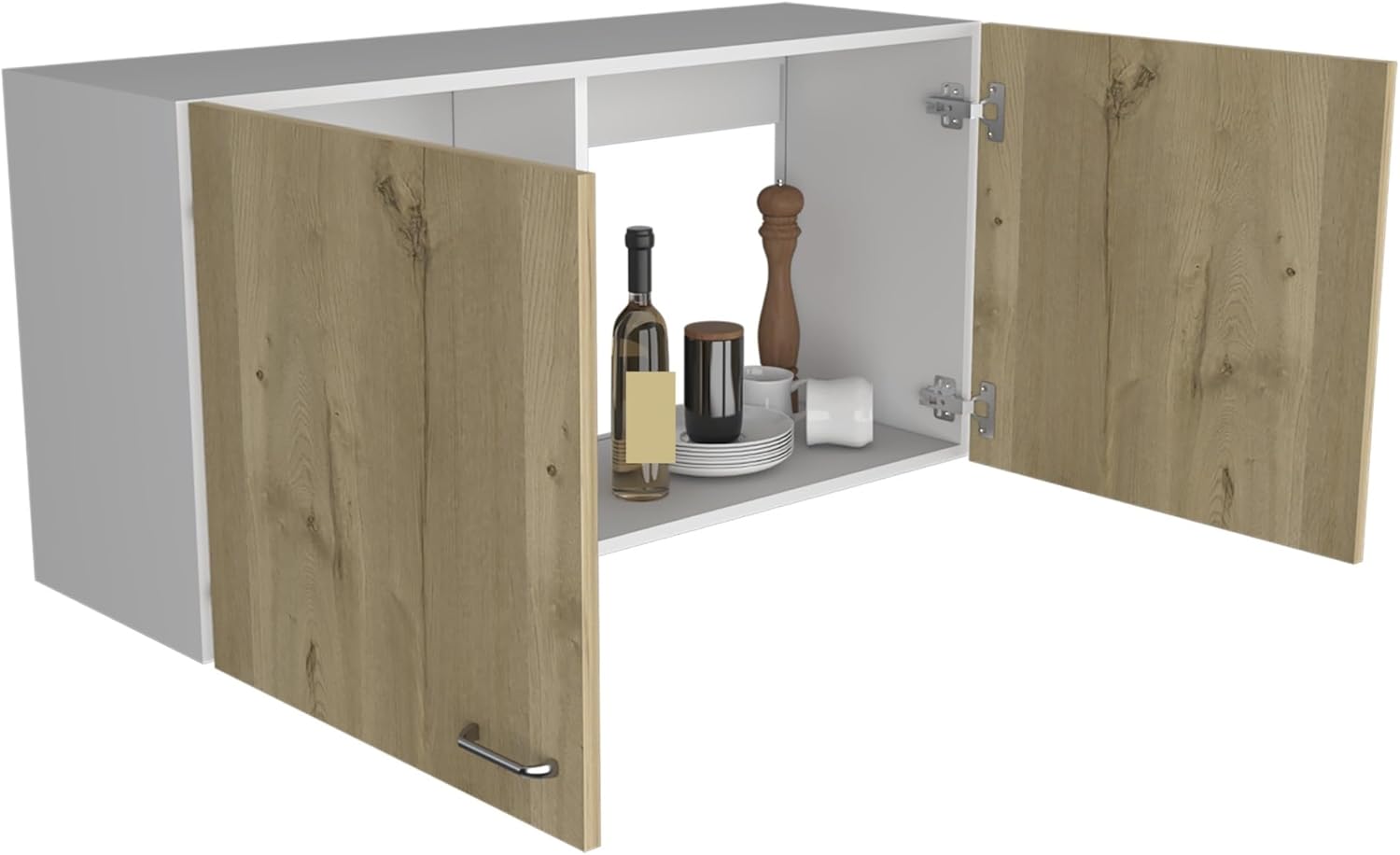 Modern Farmhouse Wall Cabinet, Two-Door Storage Cupboard with Internal Shelves, Stylish Rustic Organizer for Kitchen, Bathroom, Living Room, Space-Saving Solution