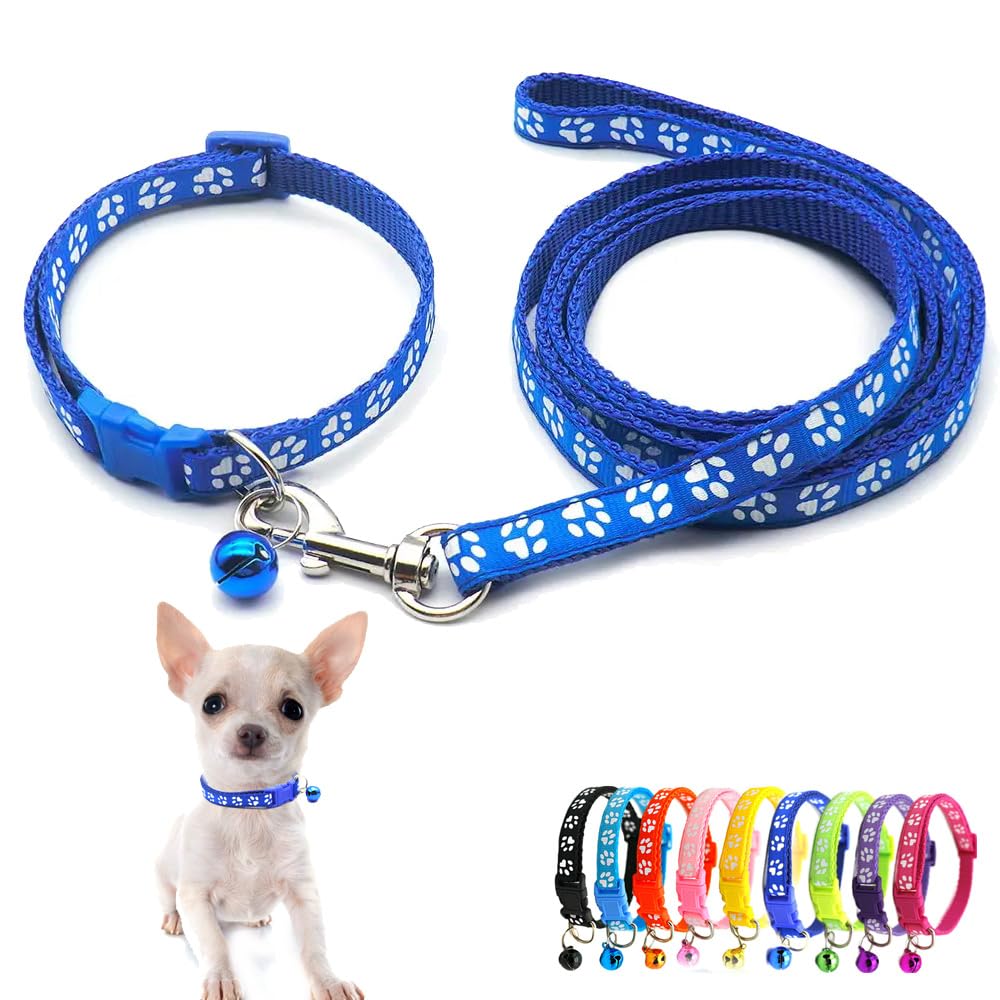 Collar azul oscuro para cachorros con correa de campana y hebilla de nailon suave ajustable