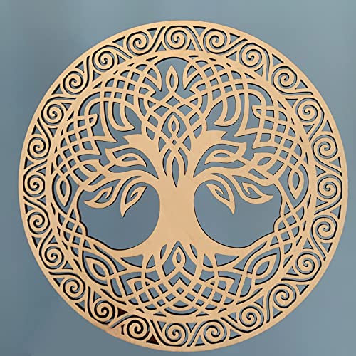 Image of Celtic Symbol Wall Decor 12 inch Wooden Sacred Geometry 4Pcs Set Tree of Life Celtic Cross Trinity Knot Triple Spiral Symbol Nordic Celtic Rune Wood Sign Irish Wall Art Wood Art Paint DIY Graffiti Decor