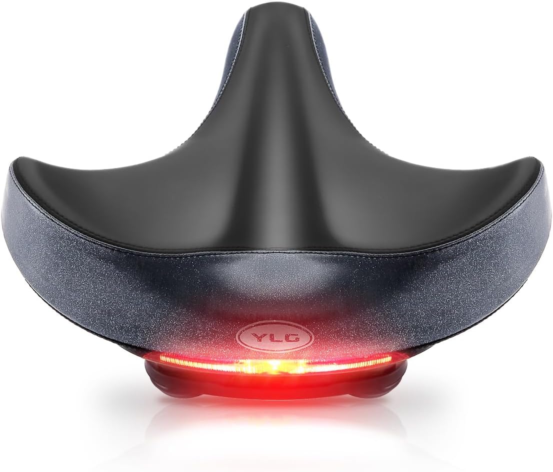 YLG Wide Bike Seat with Taillight - Oversized Comfort Bike Saddle for Women & Men - Universal Fit, Shock Absorbing
