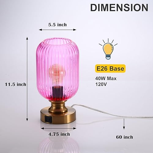 Miniatura 5 de Lámpara de mesa de cristal de mediados de siglo, lámpara de escritorio regulable, bombilla LED incluida, control táctil y puerto USB A+C, vidrio
