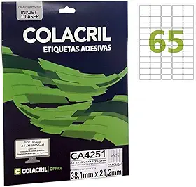 Etiqueta Adesiva Colacril, Ink-Jet/Laser A4, CA4251, Branco, 38.1 x 21.2 mm, envelope com 25 fls-1625 etiquetas