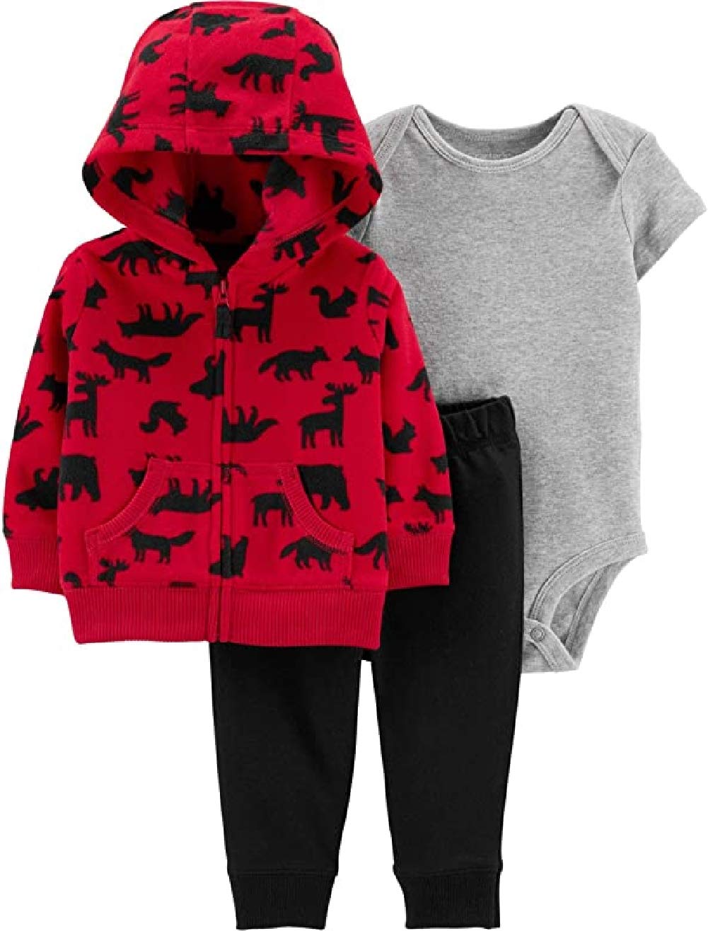 Carter's Baby Boys' 3-Piece Hoodie Set (6 Months, Red/Moose)