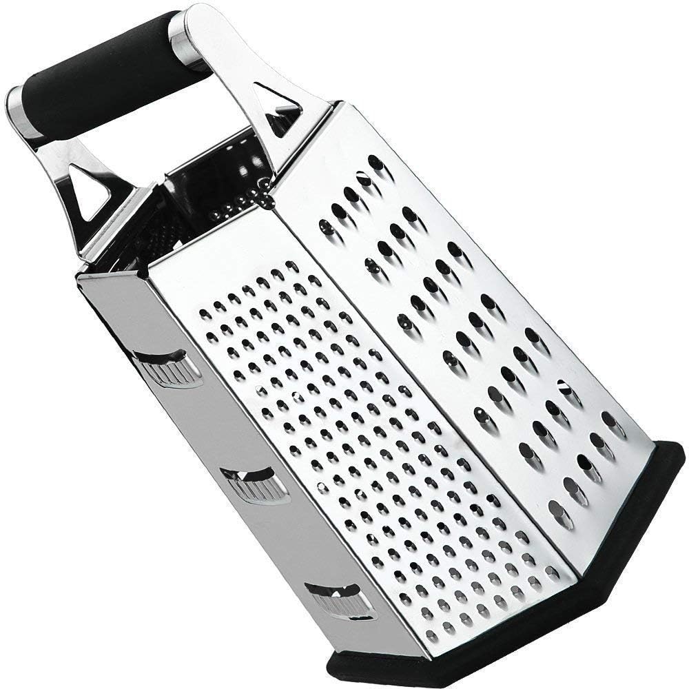Utopia Kitchen Cheese Grater - 2 Pack - Vegetable Slicer - Stainless Steel - 6-Sides - 9.5 Inches Height - Rubber Handle - Non Slip Rubber Bottom