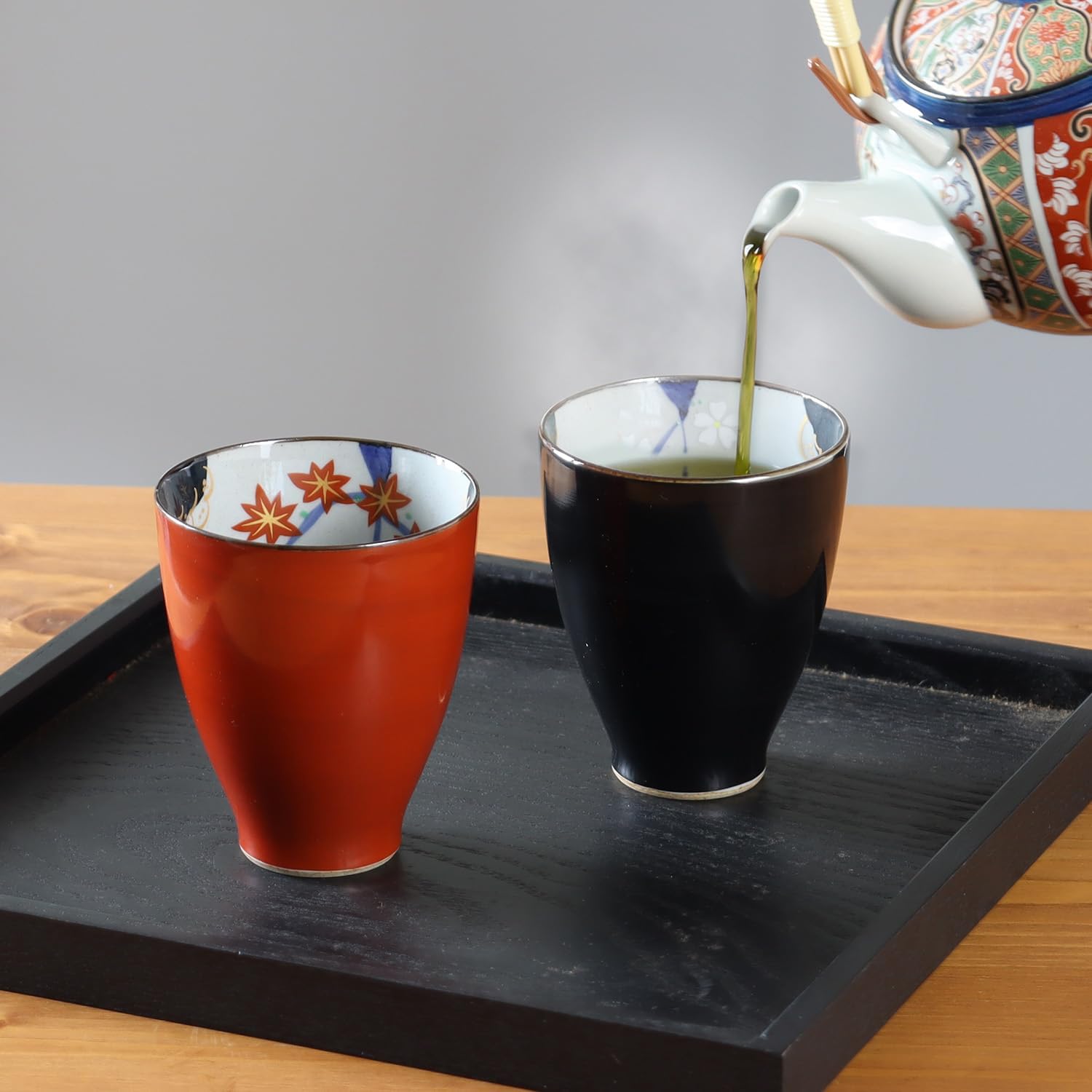 Yasami Romantic Hasami Ware Asaumaki Spring/Autumn Couples Tea Cup Pair Set, Made in Japan, Lightweight, Durable, Japanese Modern Gift, Gift with Cosmetic Box