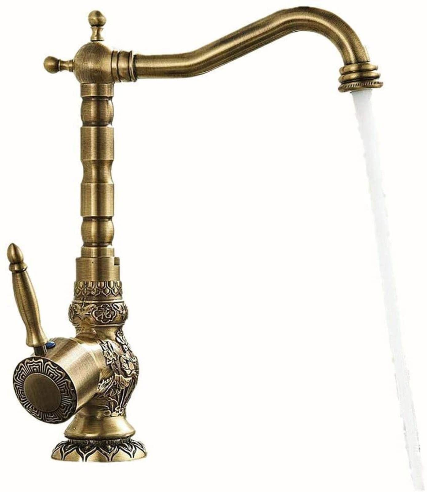 Mitigeur de lavabo pivotant 360, robinet eau chaude et froide en laiton antique