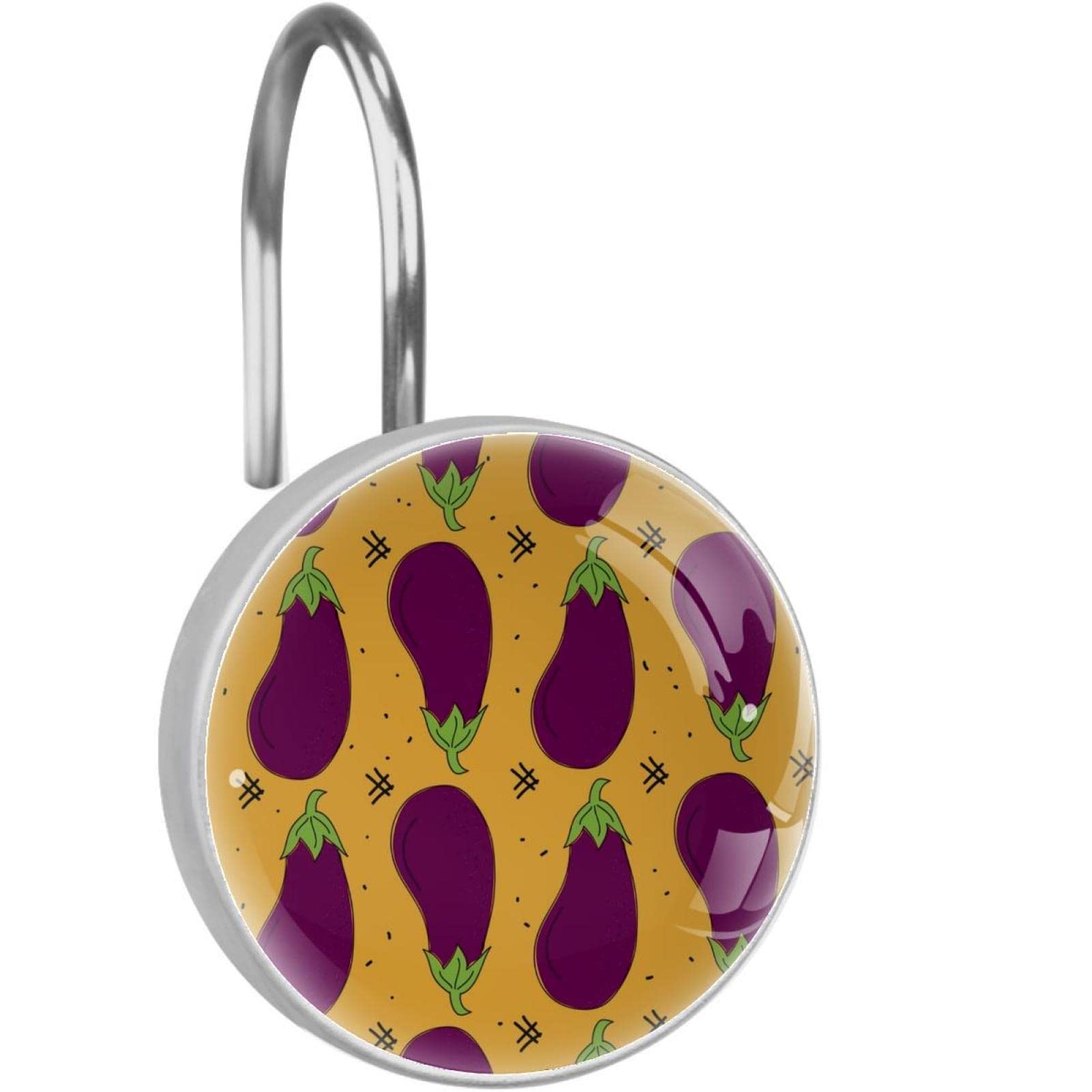 Crochets pour rideau de douche motif aubergine en acier inoxydable décoratif