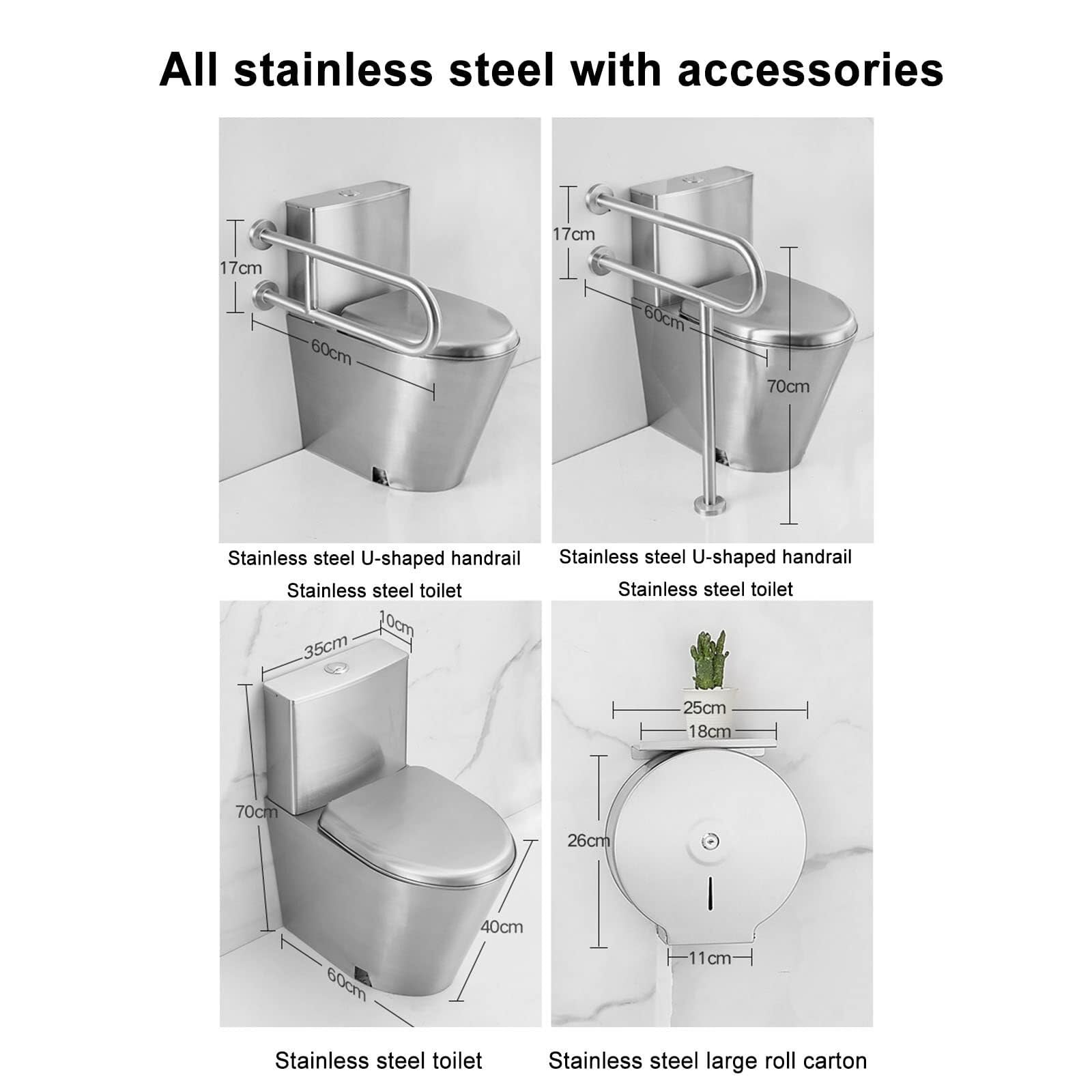 Toilettes commerciales en acier inoxydable haute efficacité F design monobloc avec abattant à fermeture douce Hauteur et économie d'eau Siphon de sol (drainage du sol de type B)