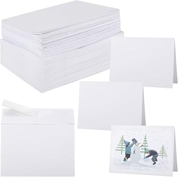 100 White Blank Cards with Self-Seal Envelopes, Kraft Paper Stationery for Invitations & Greeting Cards