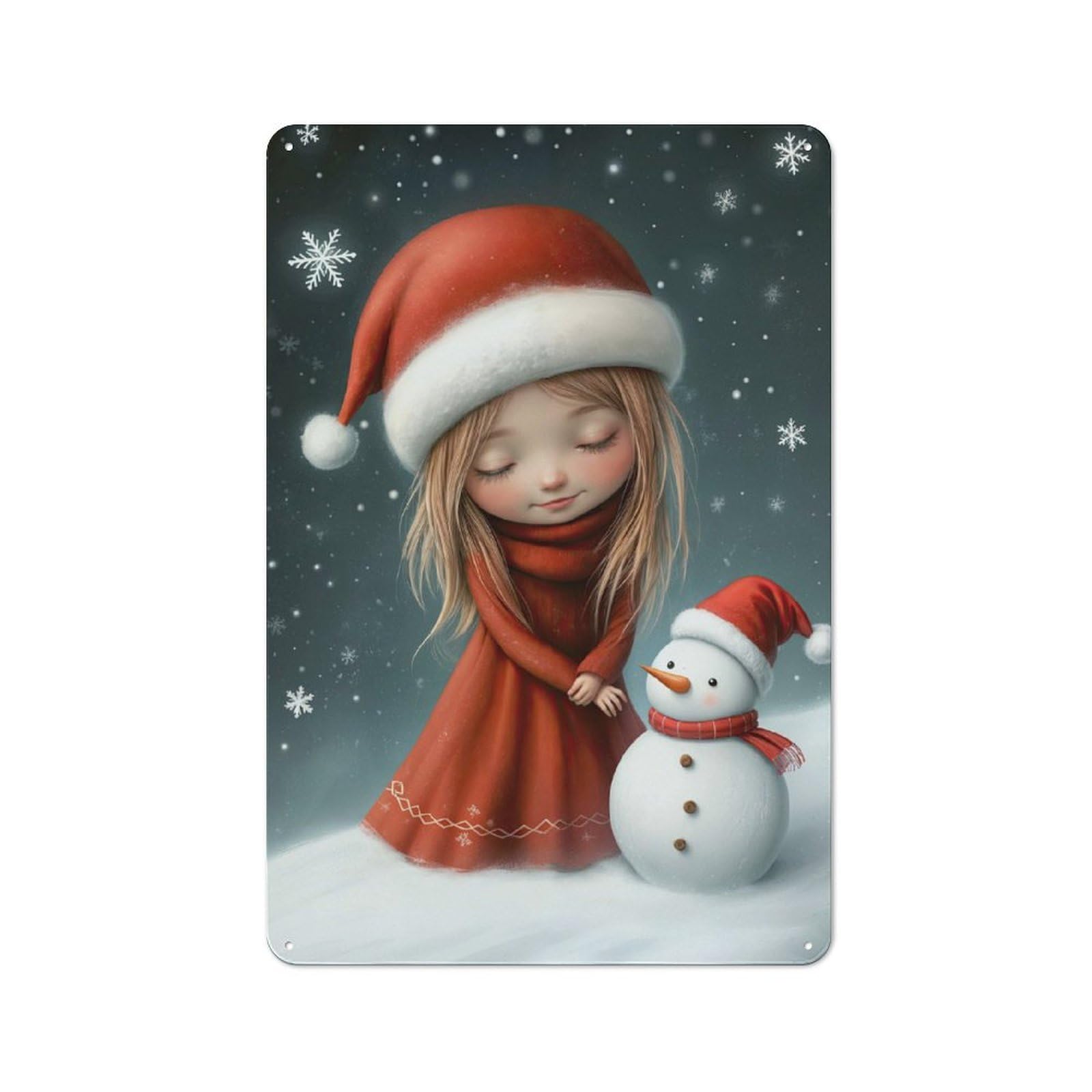 Junmoney Girls And Snowman In Winter For Guest Room Or Hallway, Retro-Style Tin Sign 30X20cm, For Vintage Wall Decor Fans, For Themed Room Decoration