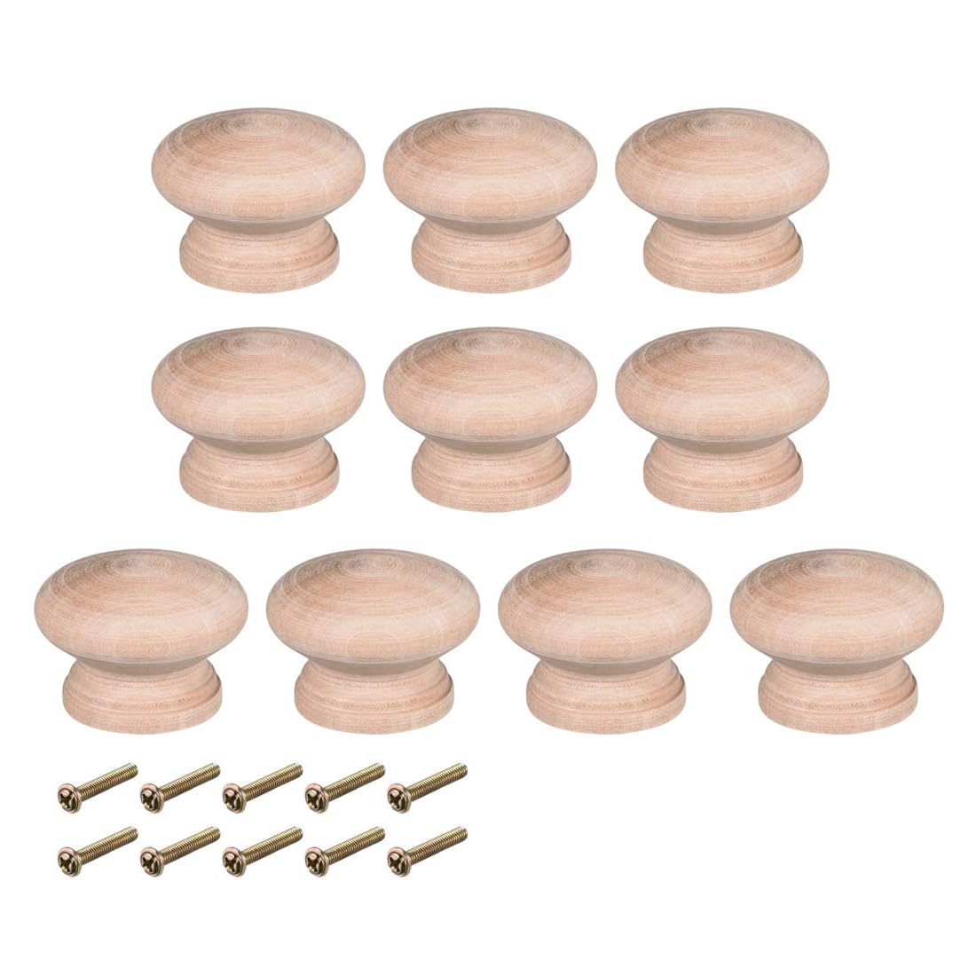 TOP-VIGOR 10Pcs Round Wooden Knobs, 45mm Wood Drawer Pull Handles with Screws, Solid Wood Cabinet Cupboard Wardrobe Furniture Knobs with Painted Finish for Dressers and Tables