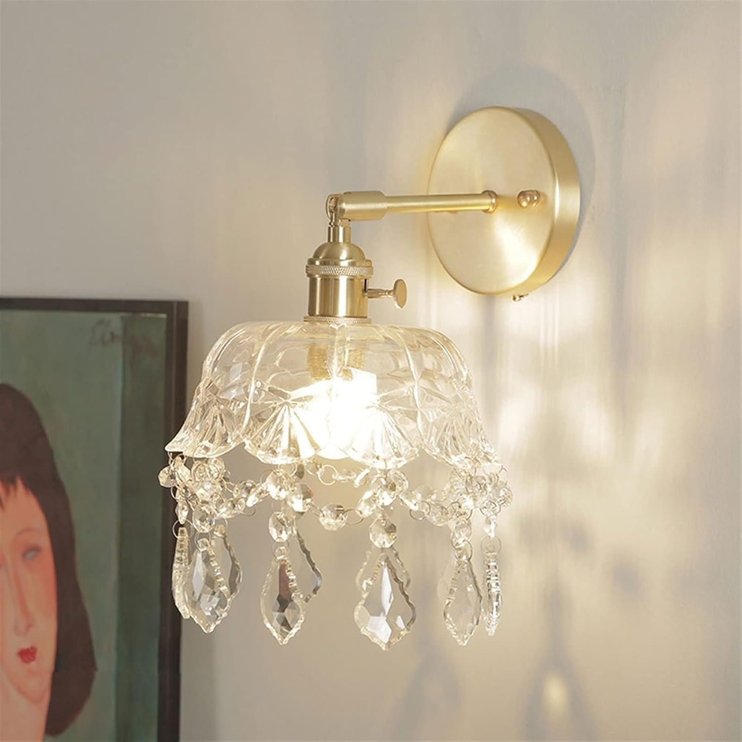 Lampade da parete Applique Lampada in ottone Elegante applique con paralume in vetro, in rame Apparecchio di illuminazione for interni, for testiera for comodino camera letto,20cm(15CM)