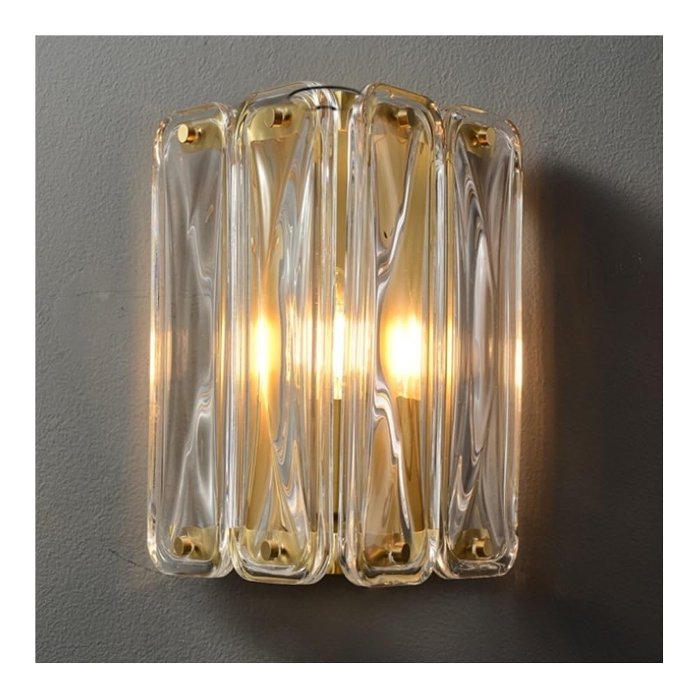 HPTHLY Indoor Wall Lights Fixtures Glass Wall Lamps With Crystal Accents Brass Finishd Wall Sconces For Bathroom Vanity Bedroom Bedside (1Light)