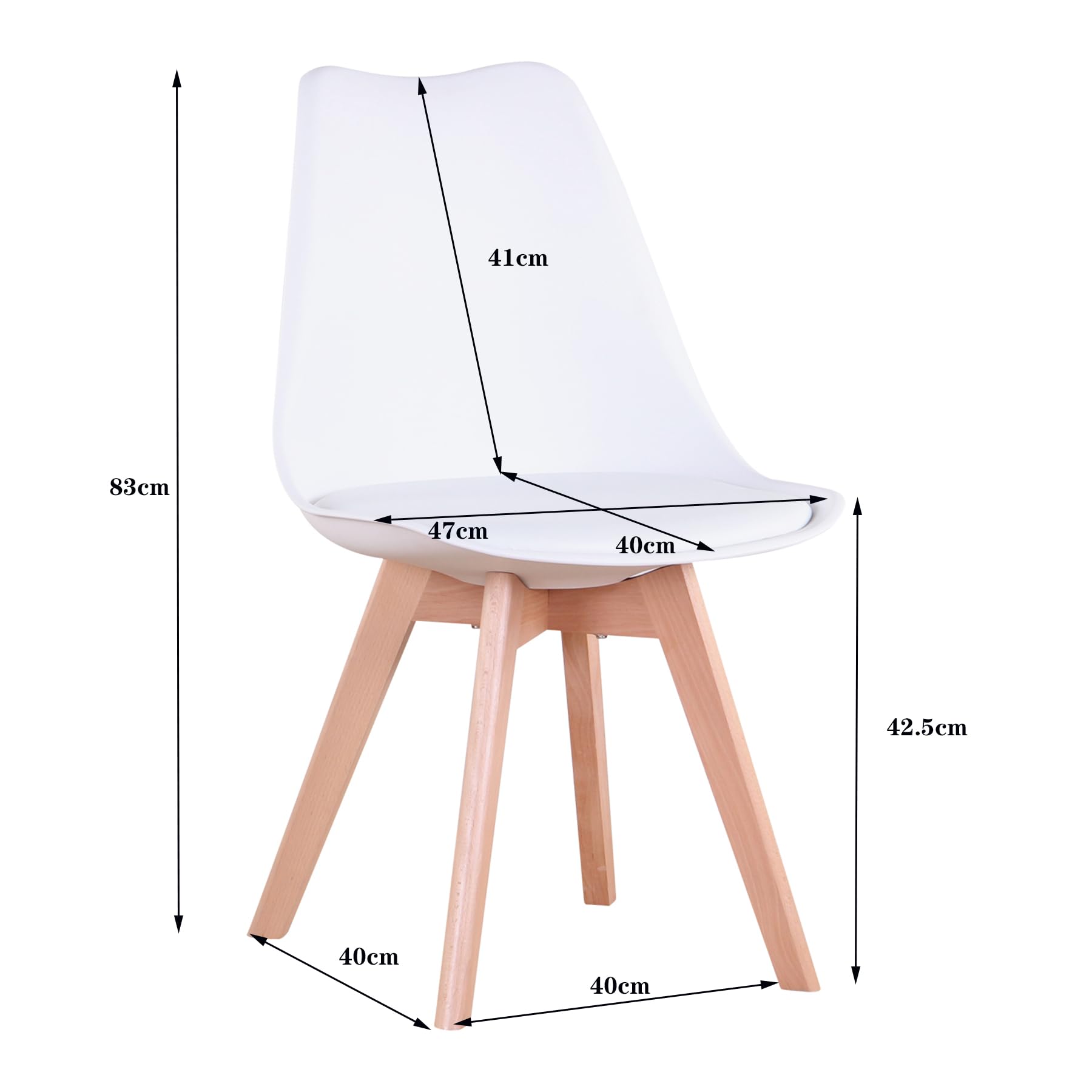 BenyLed Set di 6 Sedie da Pranzo a Forma di Tulipano con Seduta Imbottita e Gambe in Legno di Faggio, ideali per Sala da Pranzo, Cucina, Soggiorno, Bar, Bianco