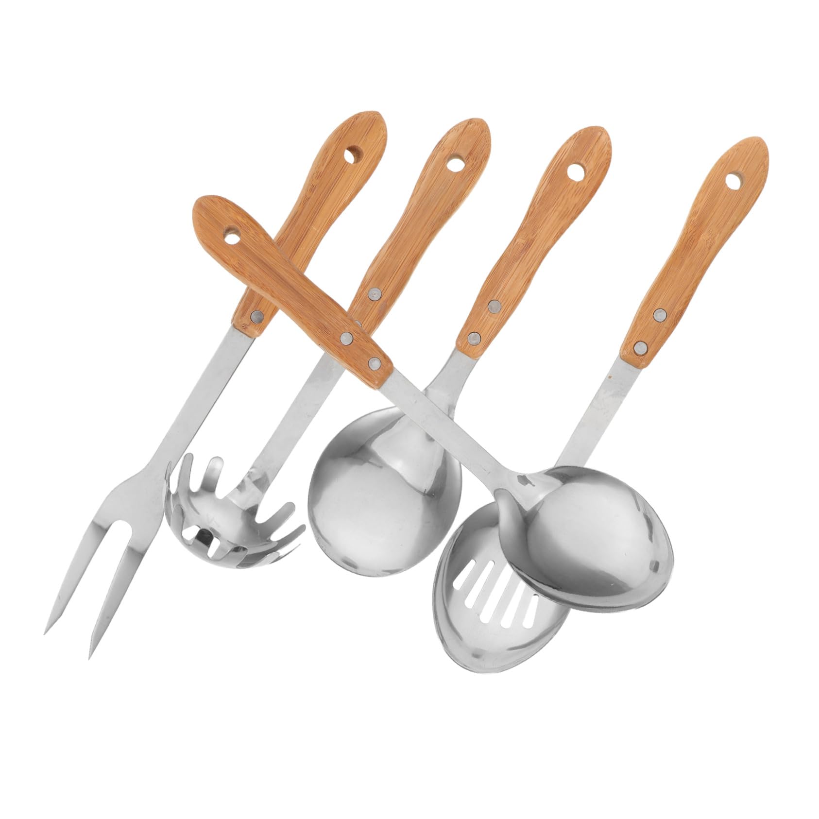 5 Piezas de Cocina Inoxidable con Mango de Cucharón para Sopa Tenedor para Pasta y Cuchara para Ensalada Resistentes al Calor para Camping y Uso Diario
