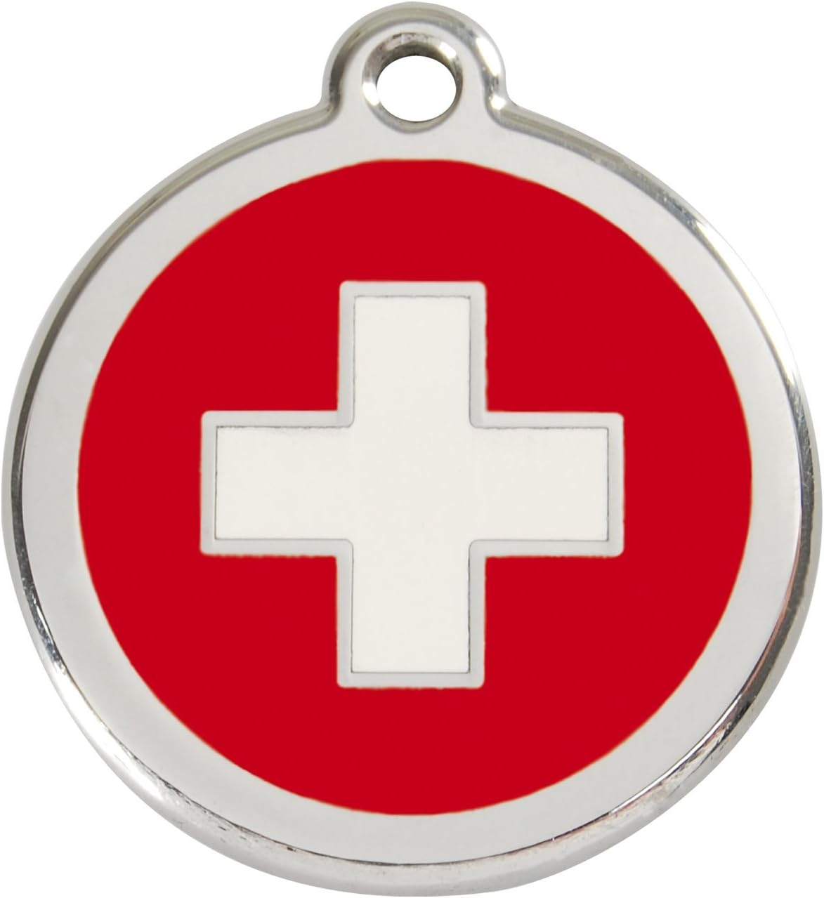 Red Dingo Custom Engraved Stainless Steel and Enamel Dog ID Tag - Swiss Cross (Large)