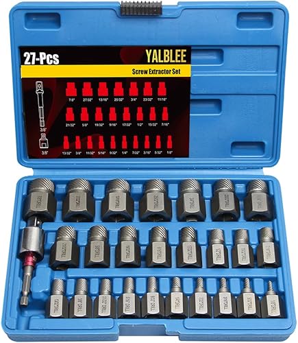 Juego de 27 extractores de tornillos, kit extractor de pernos fácil de sacar, unidad de 38 pulgadas, cabezal hexagonal multilínea para quitar pernos