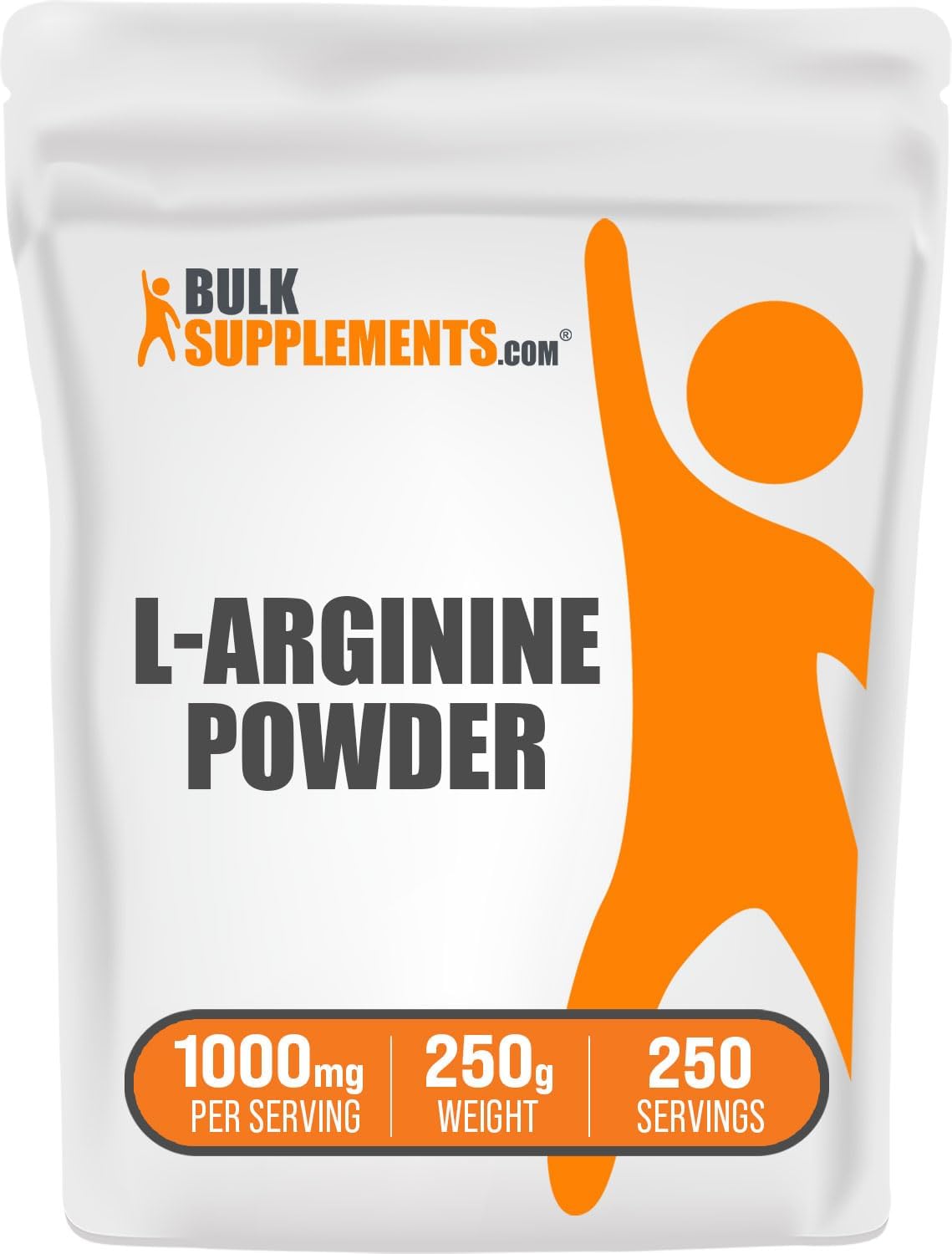 BulkSupplements.com L-Arginine Powder - L-Arginine Base, Arginine 1000mg, Arginine Supplement - Nitric Oxide Powder, Nitrous Oxide Supplement - Gluten Free, 1000mg per Serving, 250g (8.8 oz)
