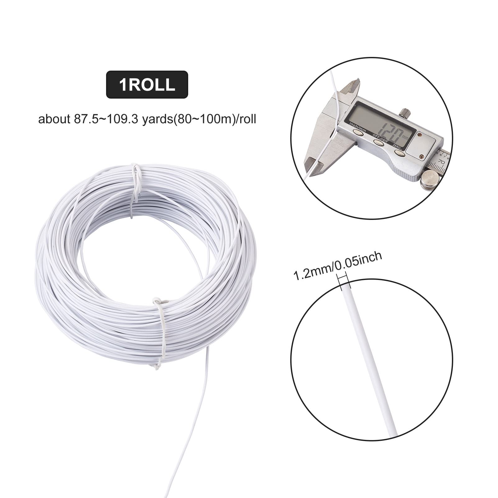 PandaHall Bobine De Fil De Fer Recouvert De Plastique Blanc De 80 à 100