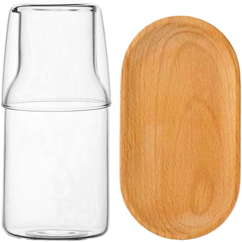 UPKOCH Clear Water Bottles Bedside Glass Water Carafe Set Night Carafe with Cup Set Clear Glass Juice Pitcher Drinking with Tray for Bedroom Nightstand Drink Dispenser