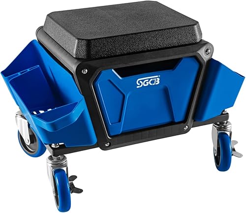 SGCB Taburete mecánico móvil automotriz  Asiento de arrastre de rodillos de alta resistencia, cojín de goma suave, ruedas de freno, bandeja de