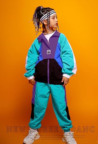 Miniatura 3 de LOLANTA Conjunto de pantalones de chándal para niños y niñas con bloques de color, ropa de retazos de baile de hip hop, ropa