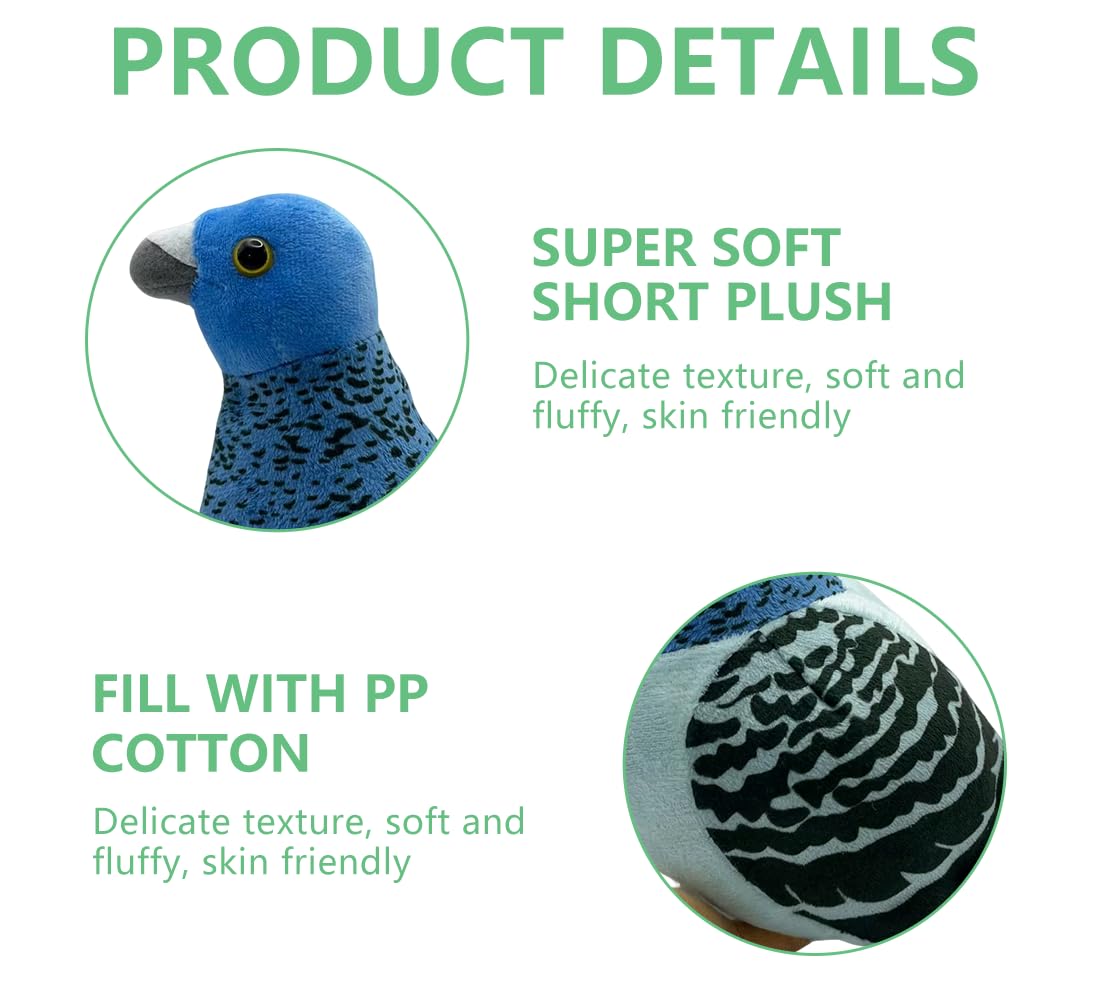 Pigeon Plush Toy 20cm/7.87in Soft Realistic Stuffed Bird Doll Ornaments for Kids Cuddly Simulation Plushie for WildAnimals Peace Bird Animal Cute Pigeon Gift for Friends Home Decor Pillow (Blue) - Image 3