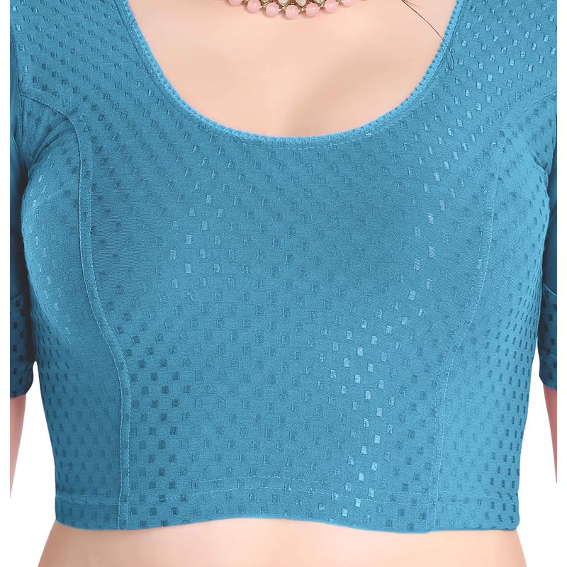 Image of FINESTFIT Stay On Trend Fashion 100% Cotton Readymade Blouses for Women,Round Neckline with Organza Balloon Sleeves.