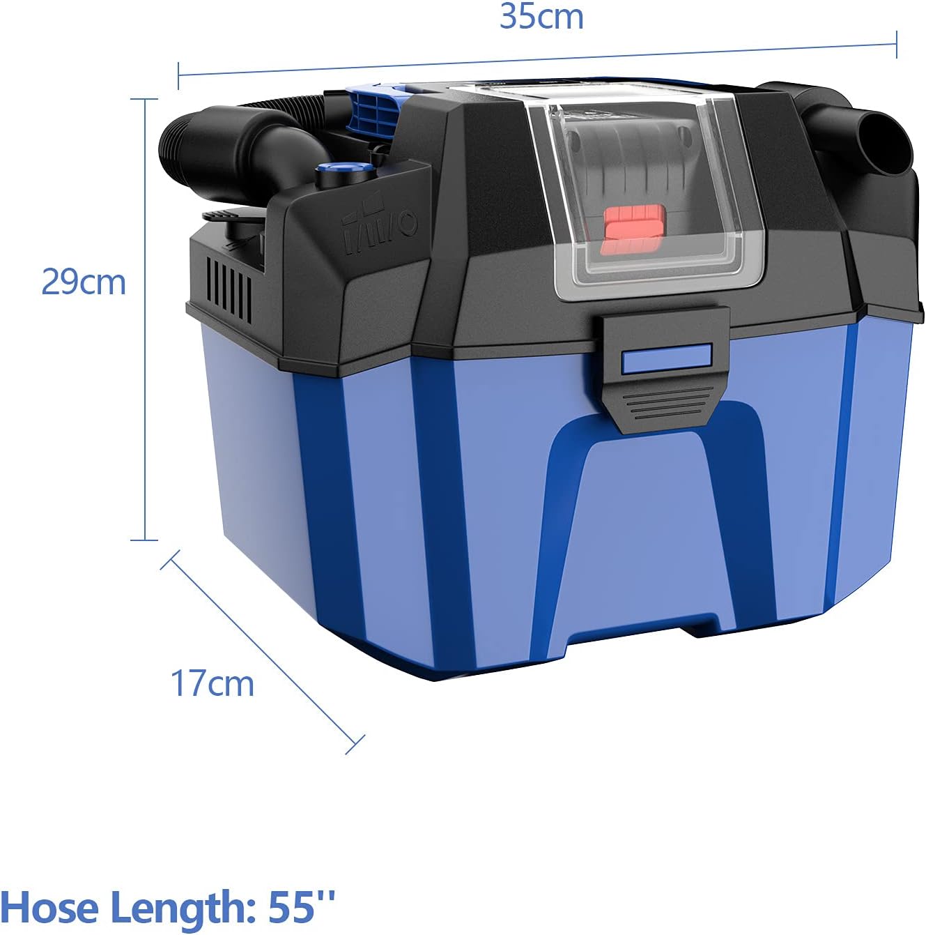Diagram showing the dimensions of the COSTWAY Wet Dry Vacuum Cleaner