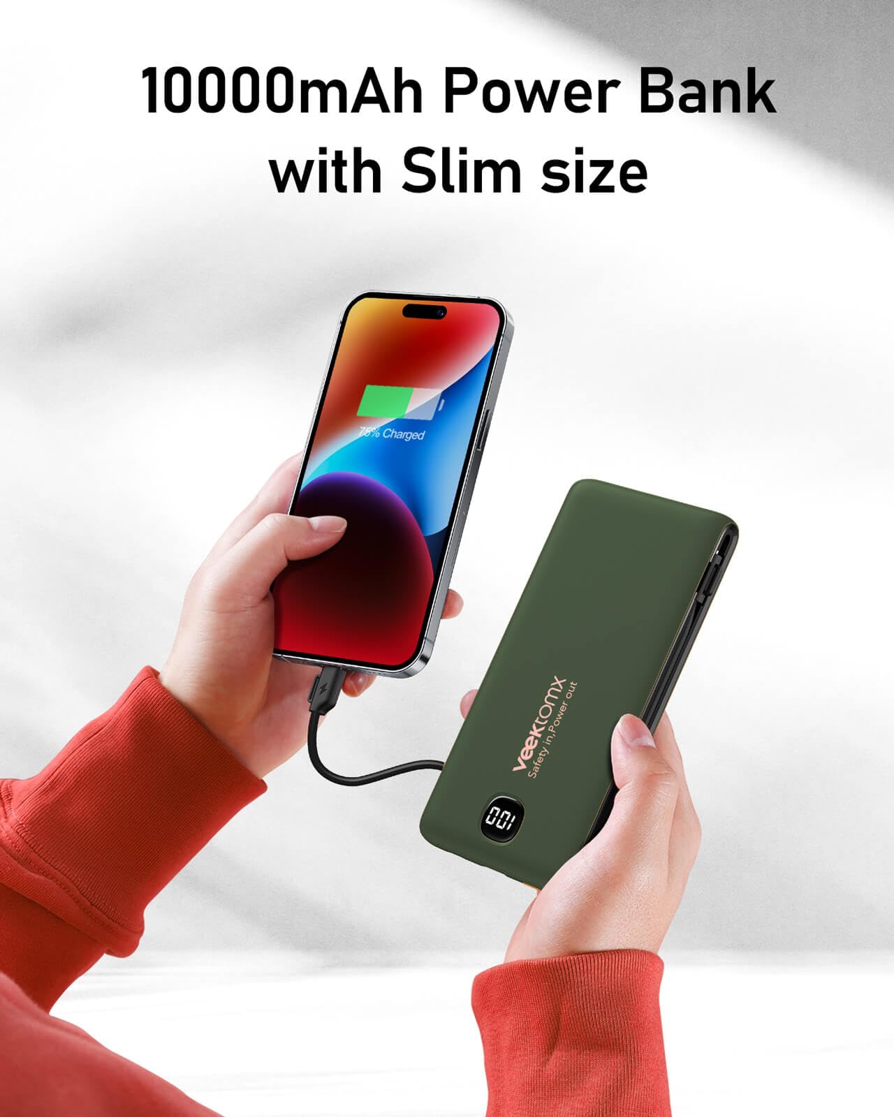 VEEKTOMX 10000mAh Portable Charger with Built-in Cables & Wall Plug view 7