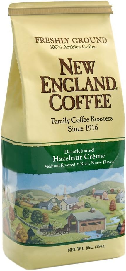 New England Coffee Hazelnut Creme, Decaffeinated, 10 Ounce 2 Pack