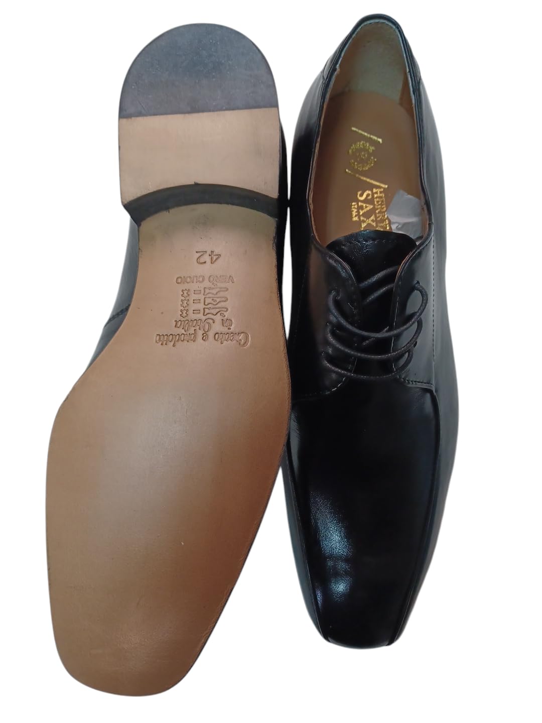 Scarpe Uomo Eleganti da Cerimonia in Vera Pelle Made in Italy 942 Nero Lucido Allacciata Fondo Vero Cuoio fine