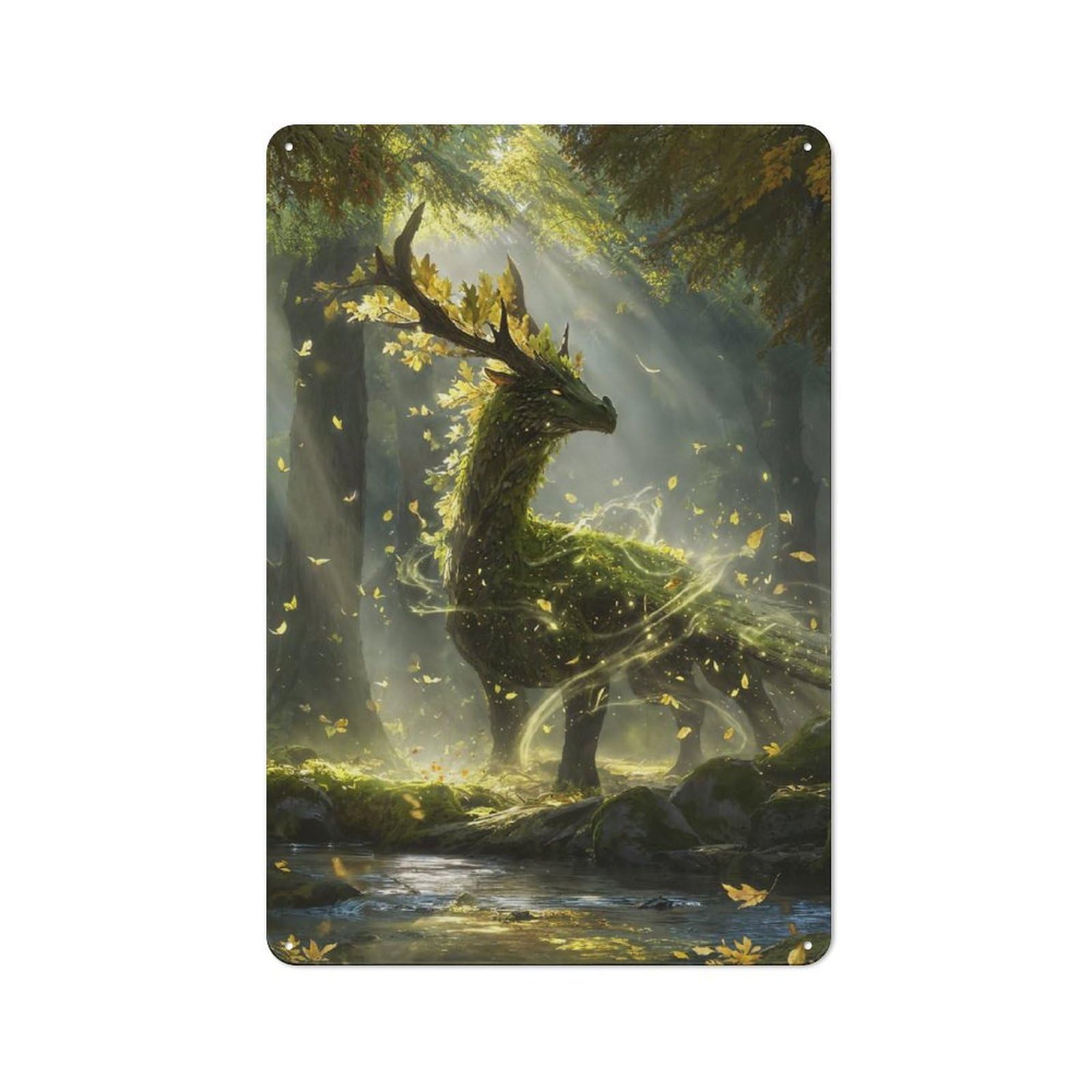 Junmoney Style-8 Industrial Tin Wall Sign 30X20cm Featuring Guardian Of The Sacred Grove, Urban Room Decor For Workspace, Cafe, Hallway Or Garage