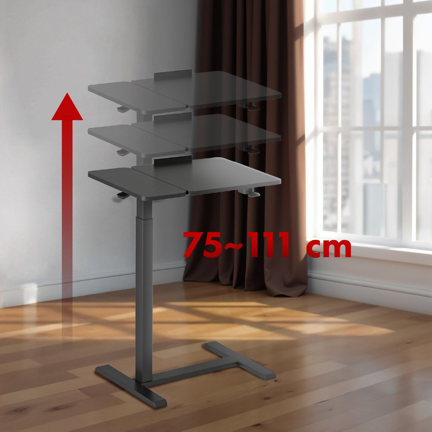 Maclean Laptop Schreibtisch höhenverstellbar 755–1108 mm | Neigbar bis 60° | Mobil mit Rollen | Belastbar bis 30 kg | Ergonomisch & stabil | für Homeoffice & Büro (Schwarz)