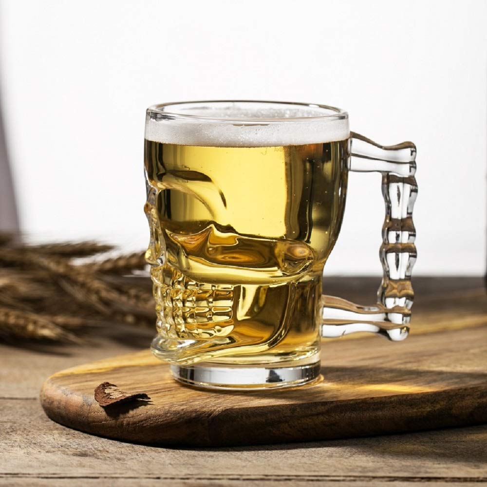 ROSEFINCH Skull Beer Mug,Halloween Face Shap Design Stylish Big Beer Mug Glass, Bar and Home Party -540 ML - (Pack of 1) 4