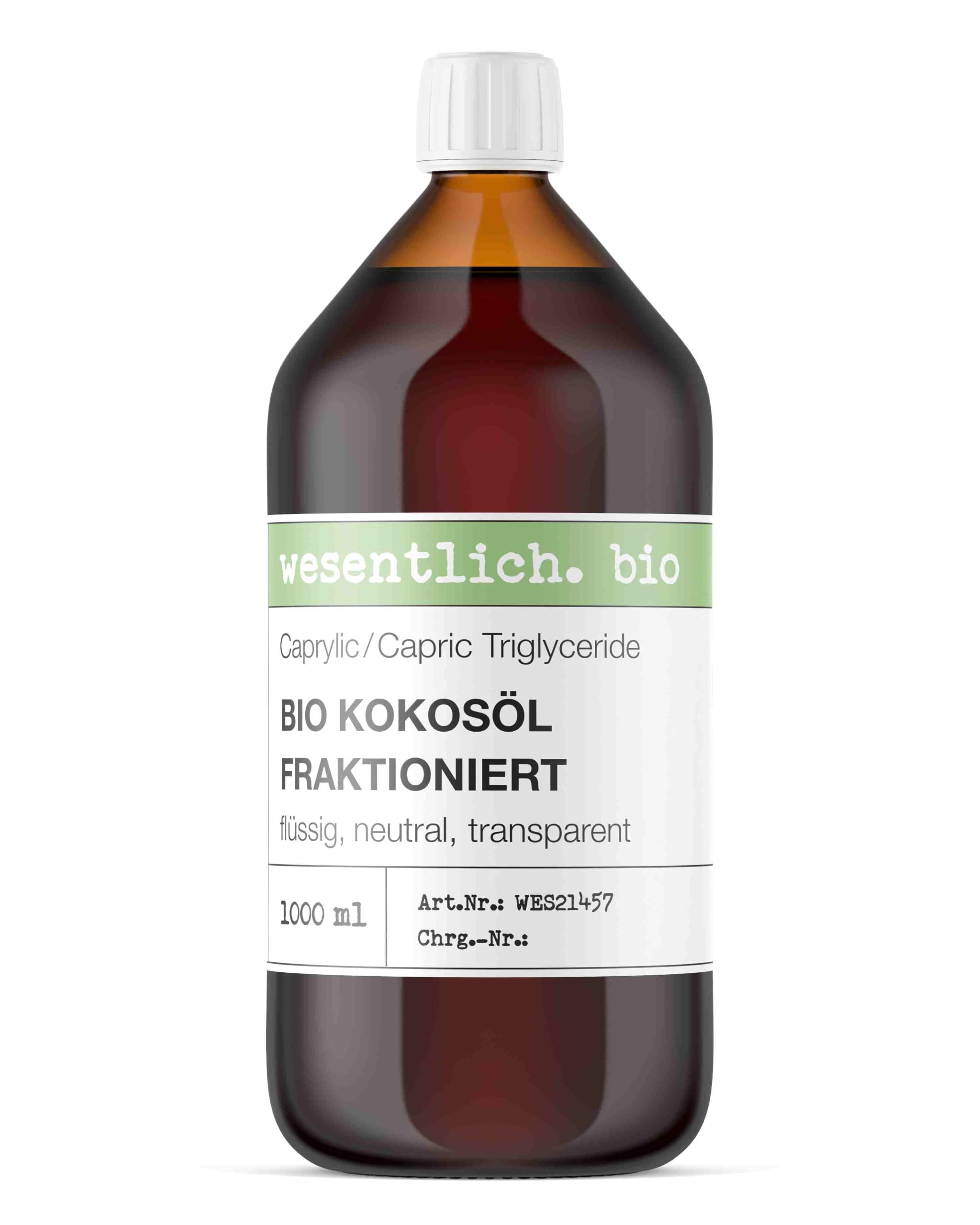 wesentlich. Bio Kokosöl fraktioniert 1000 ml - flüssiges Kokosöl in der Glasflasche - geruchsneutrales Körperöl & Massageöl - Trägeröl für ätherische Öle