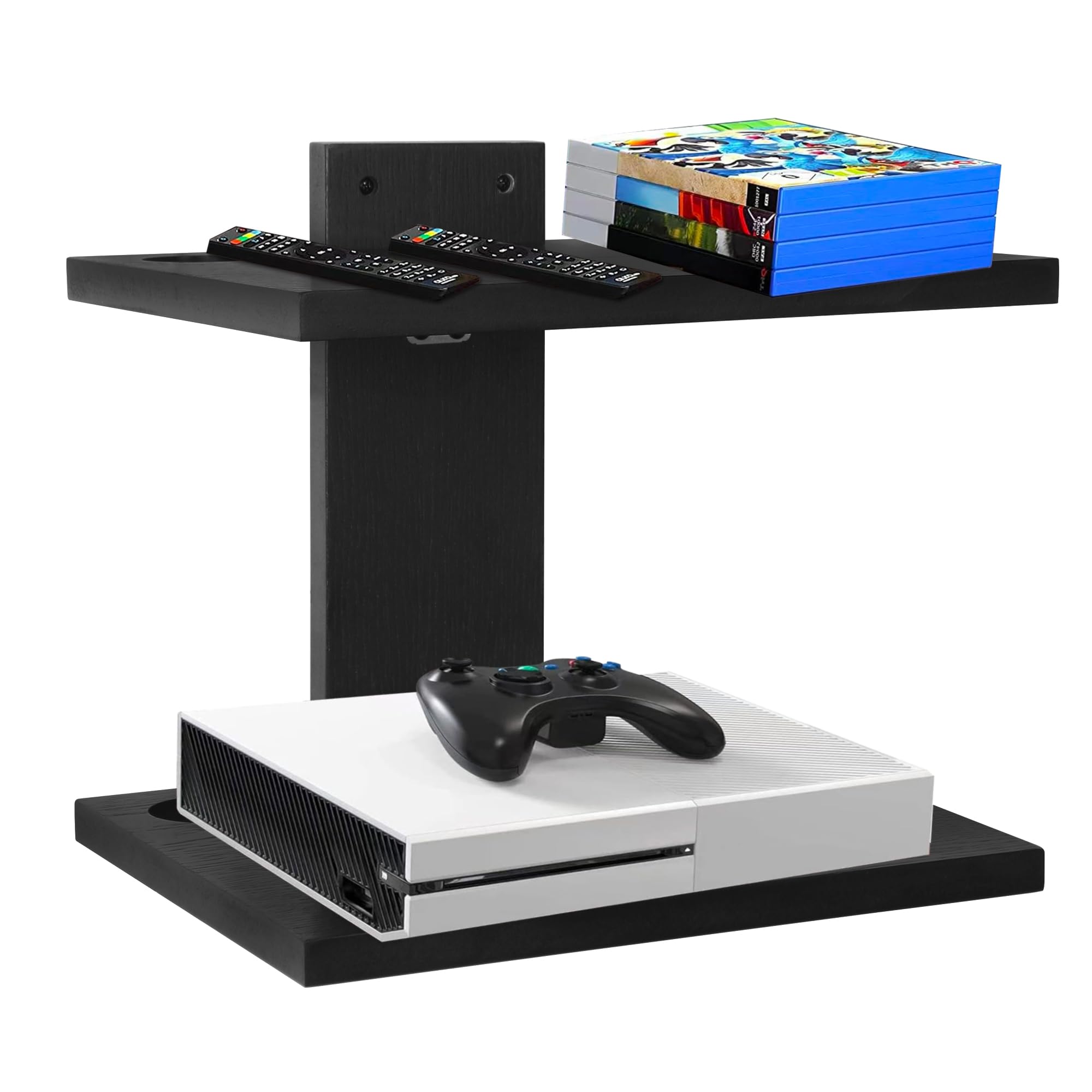 FURAOMEILI Schwebende Projektor-Wandhalterung TV-Regal, Holz Wand montiert unter TV schwebenden Regal für Projektor, PS5, DVD-Player, Spielkonsole, Kabel-Box, 2Tiers（Schwarz）