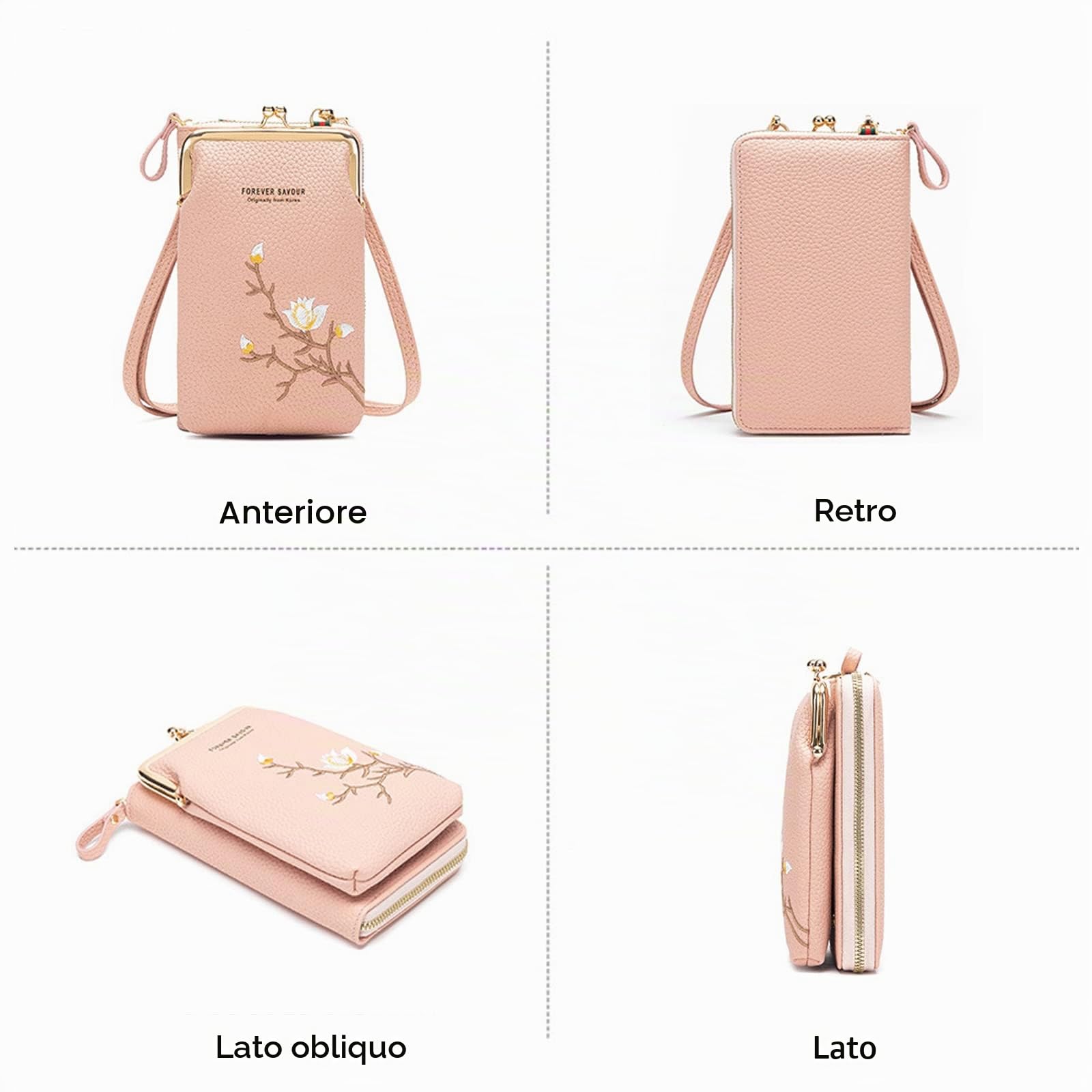 Moda Borse a Tracolla Donna Piccola Borsa per Cellulare con Fessure per Carte PU Mini Cellulare Portafogli Blu