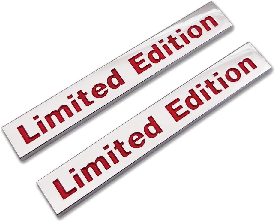 2X Chrome Metal Limited Edition Logo Emblem Auto Badge 3D Premium Car Rear Trunk Sticker Side Fender Decal (Silver&Red)