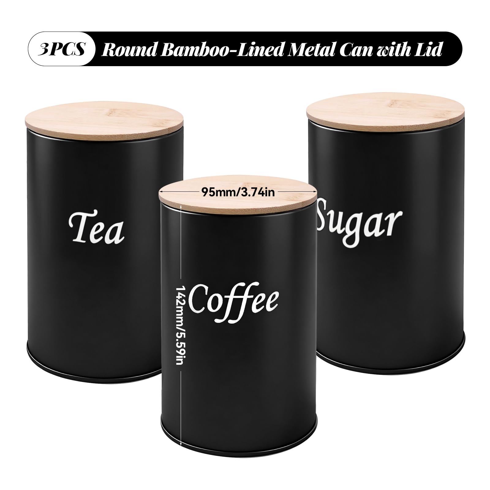 3 Stück Kaffeedose Luftdicht 500 ml Kaffeebohnen Behälter mit Holzdeckel, Kaffeedose Schwarz Matt Kaffee Aufbewahrungsdose, Kaffeedosen Tupperware Kaffeebehälter für Gemahlenen Aufbewahrung