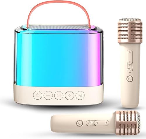 Máquina de karaoke para adultos y niños, altavoz Bluetooth portátil con sistema PA con 2 micrófonos inalámbricos de karaoke, luces LED de fiesta,