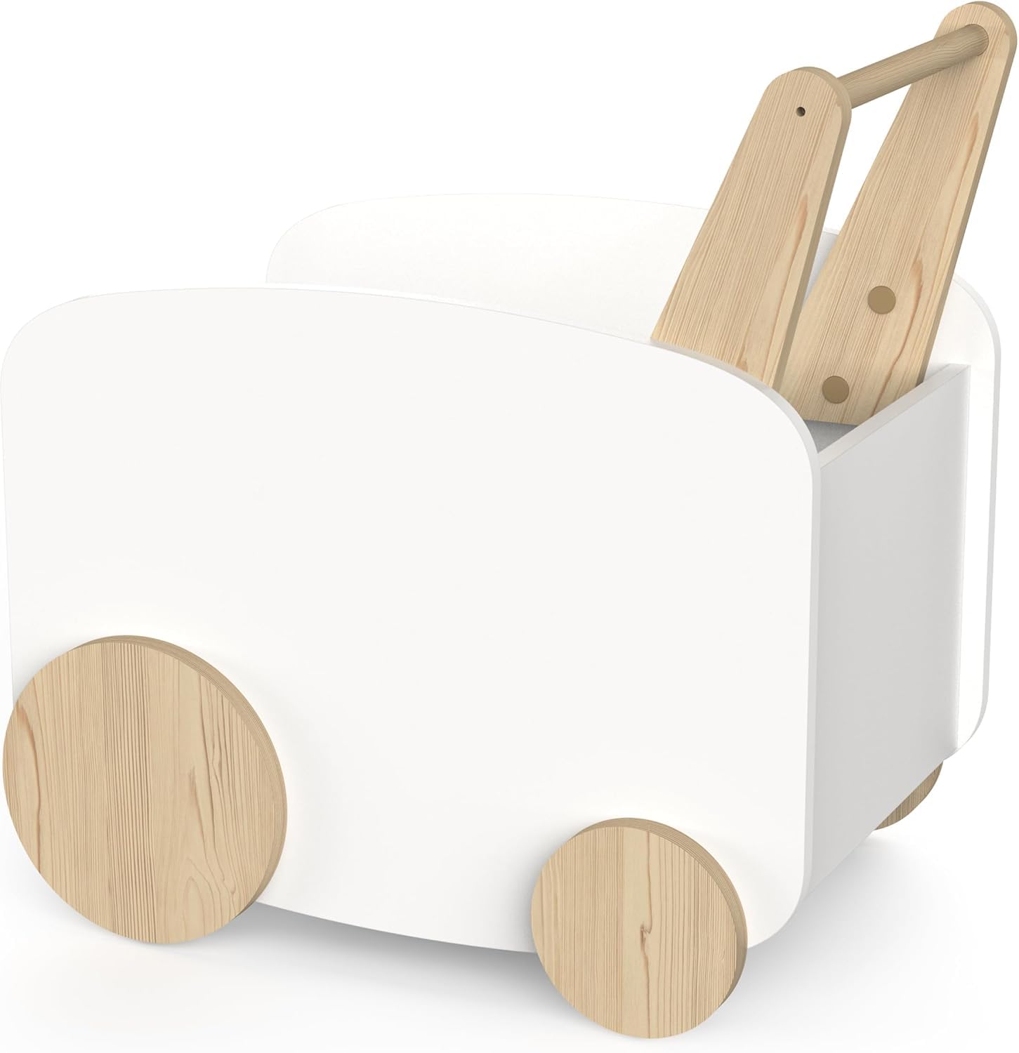 habeig Lauflernwagen, Spieltruhe, Spielzeugbox für Kinderzimmer, MDF & Echtholz, 50x53x35 cm, Rollbar, (Weiss/Holz) 829
